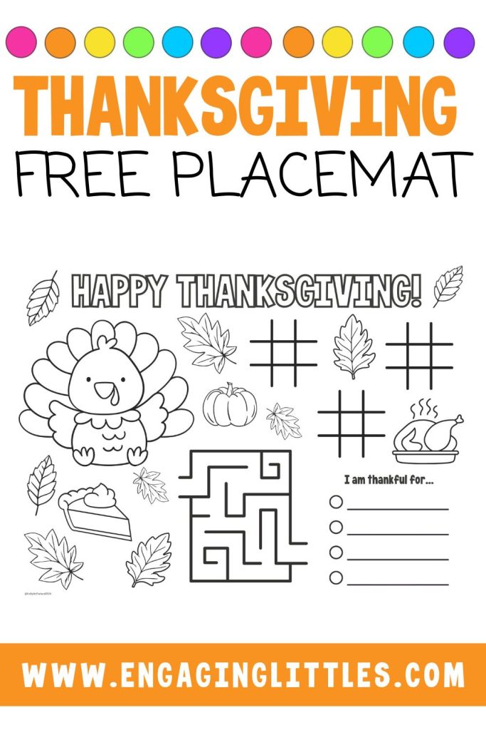 free kids thanksgiving placemat activity